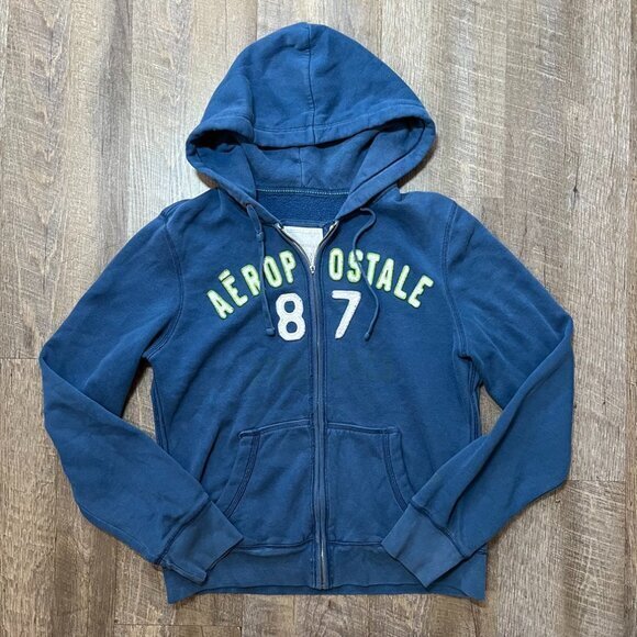 Aeropostale Tops - 2000s‎ Y2k Aeropostale Navy Blue Zip Hoodie Sweatshirt Womens Size Medium